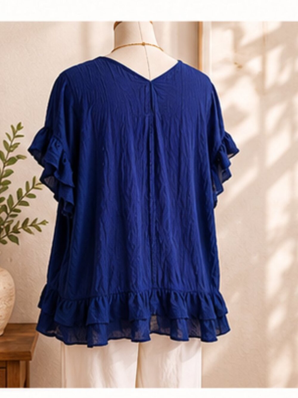 Tahiti Royal Blue Lace-Up Ruffle Tunic XL Boho Resort Coastal Chic Beach Swim - Picture 7 of 9